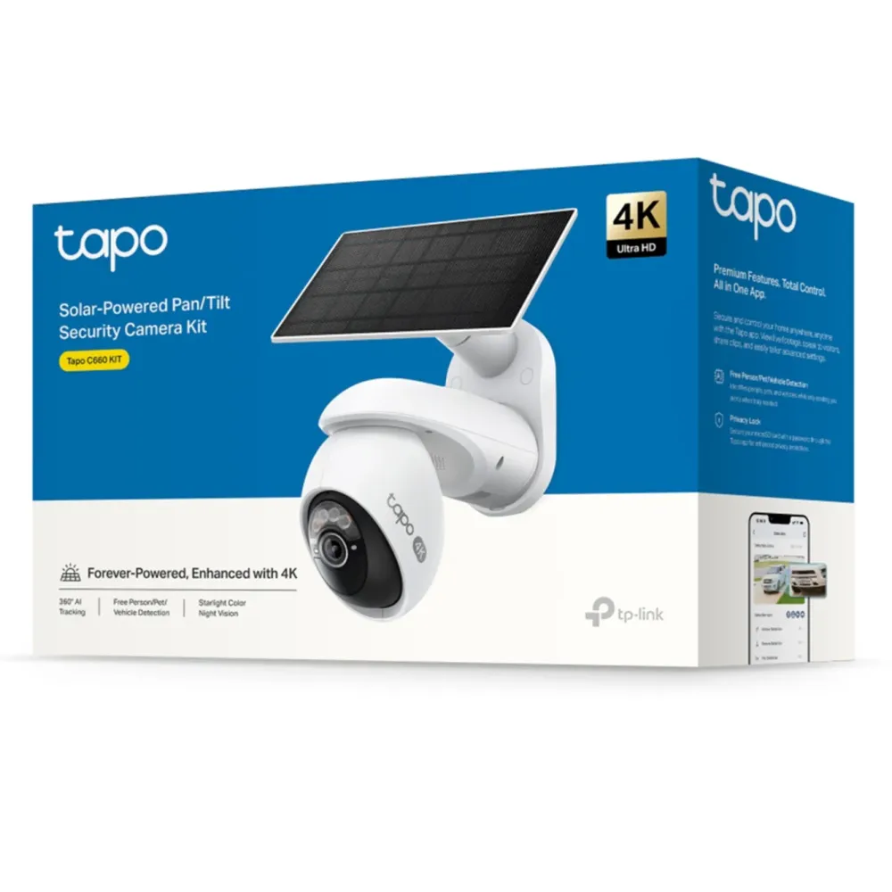 TP-Link Alarmsystemer|Skimmingsbeskyttelse|Tapo C660 Solcelledrevet 4K overvåkingskamera
