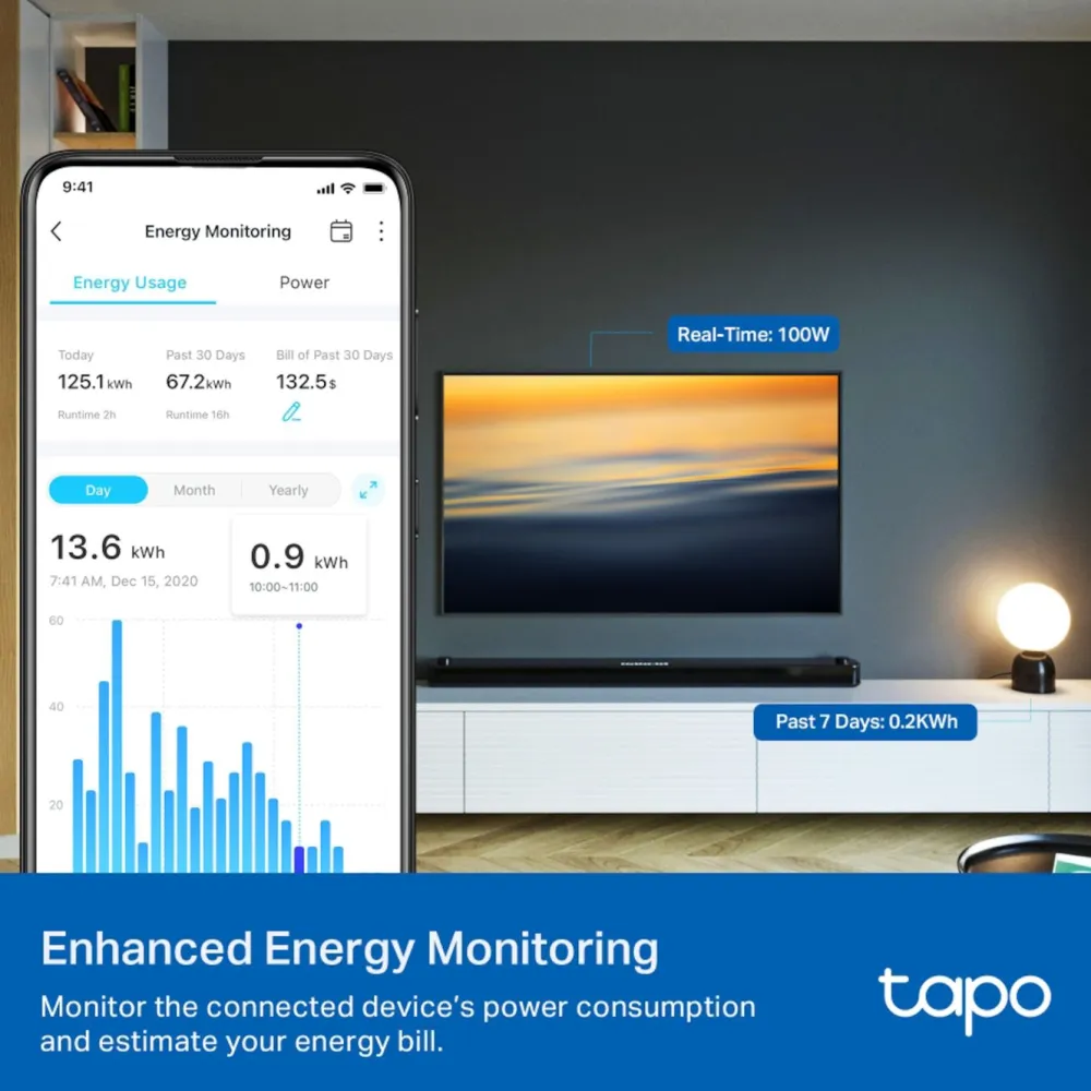 TP-Link Biltilbehør|Batterier|Tapo P115 Smart Wifi-fjernstrømbryter med energimåling 4-pk.