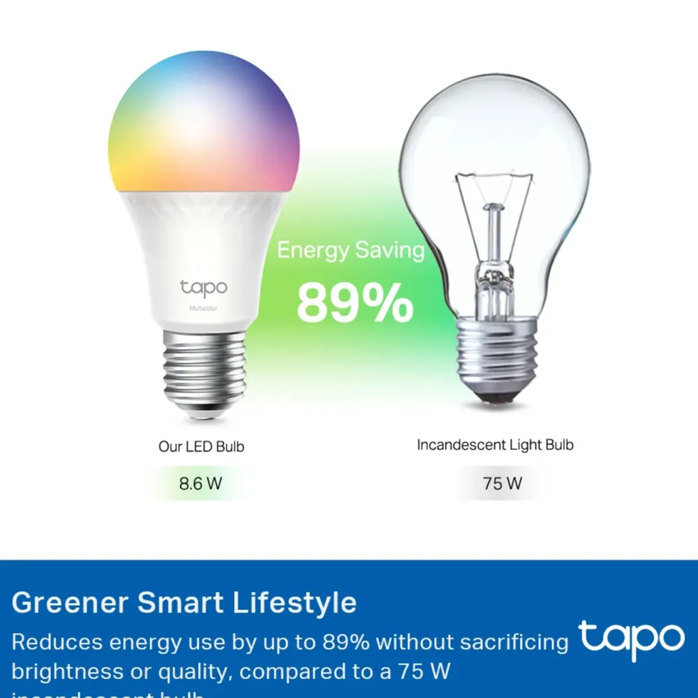 TP-Link Smart Belysning|Smart Belysning|Tapo Smart RGB LED-pære 1100 lumen E27