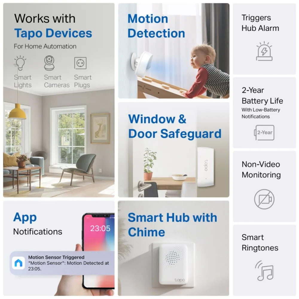 TP-Link Alarmsystemer|Smarte Sensorer|Tapo T30 KIT – Smarte sensorer for et tryggere og mer komfortabelt hjem