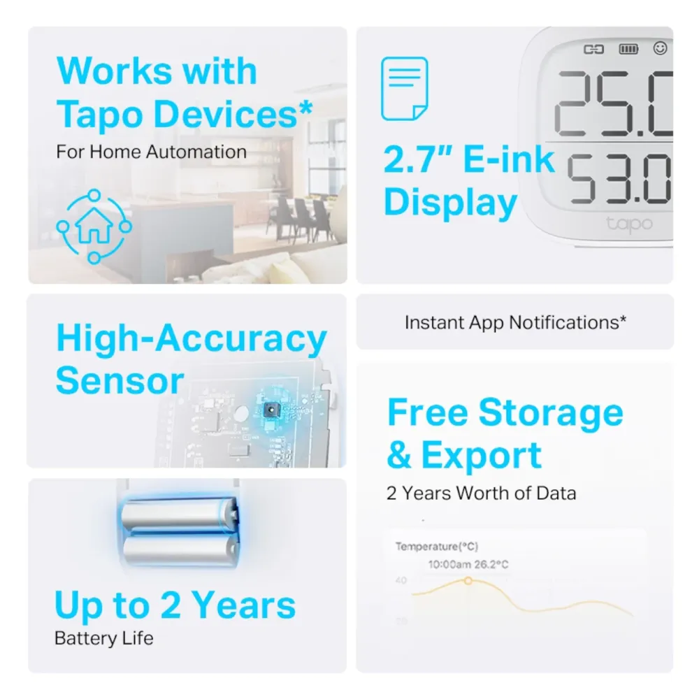 TP-Link Smarte Alarmer|Smarte Sensorer|Tapo T315 Smart termometer og hygrometer