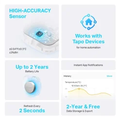 TP-Link Smarte Alarmer|Smarte Sensorer|Tapo T310 Smart termometer og hygrometer