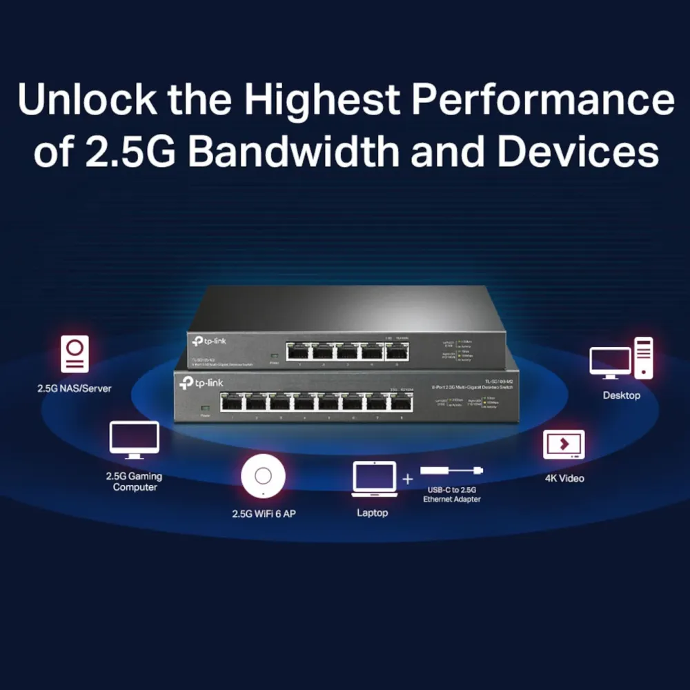 TP-Link Kablet Nettverk|TL-SG108-M2 Gigabitswitch 8 porter 2,5 Gb/s