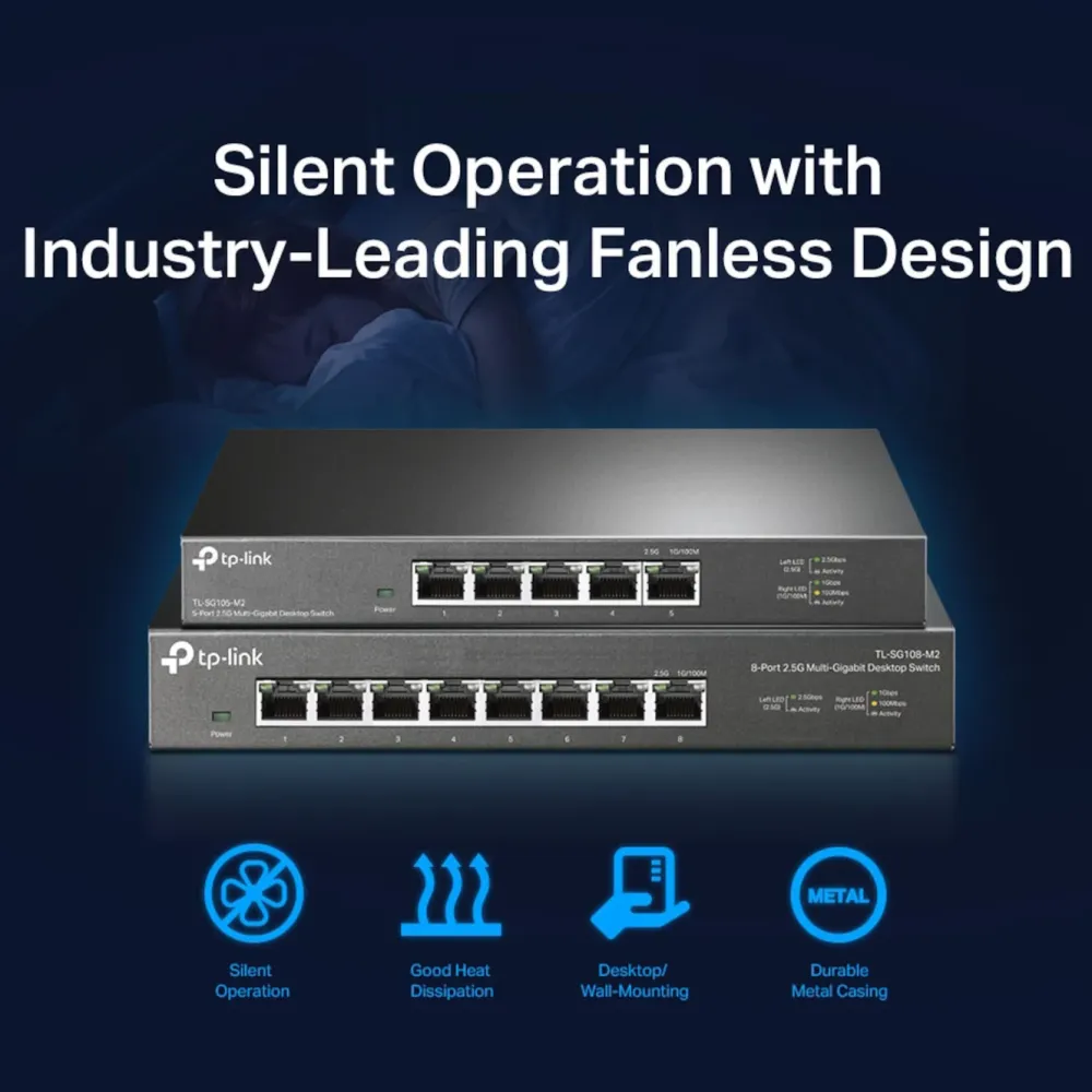 TP-Link Kablet Nettverk|TL-SG108-M2 Gigabitswitch 8 porter 2,5 Gb/s