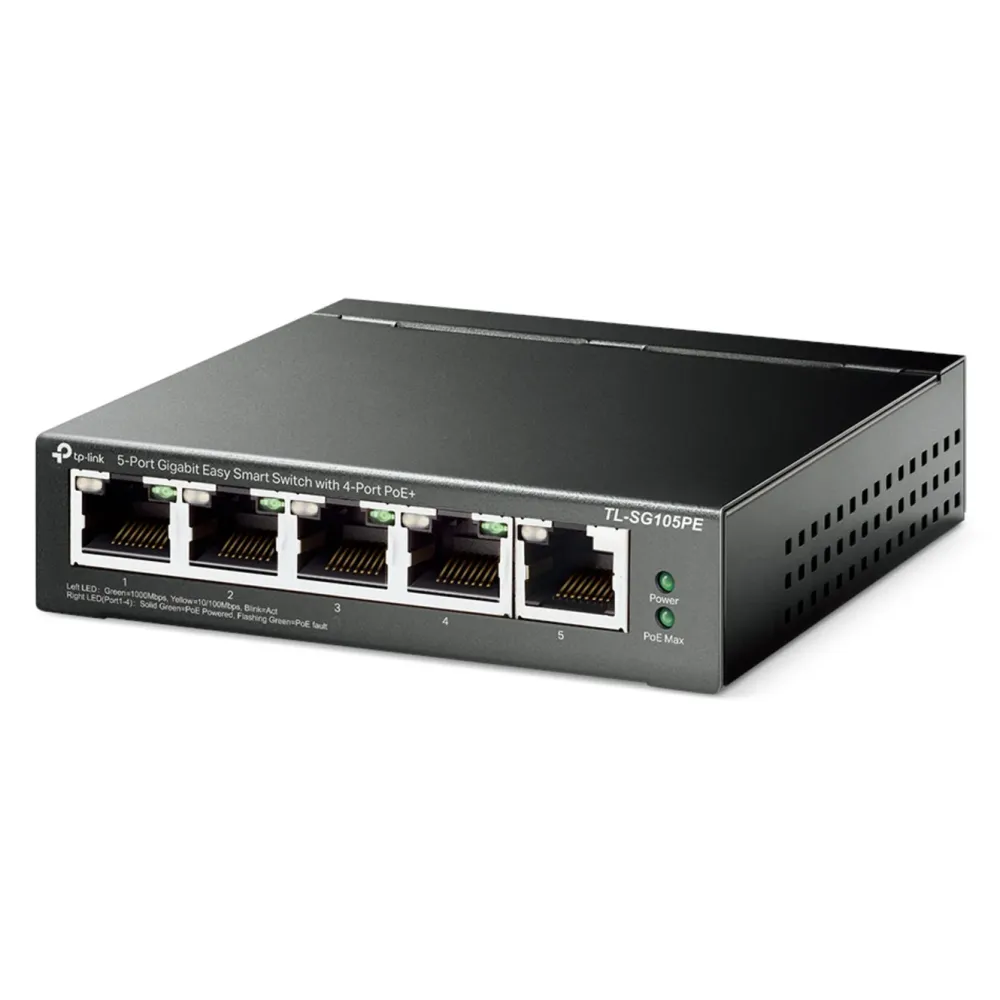 TP-Link Mobilt Bredbånd Og Rutere|Nettverkskabler|TL-SG105PE Administrerbar gigabitswitch 5 porter PoE+