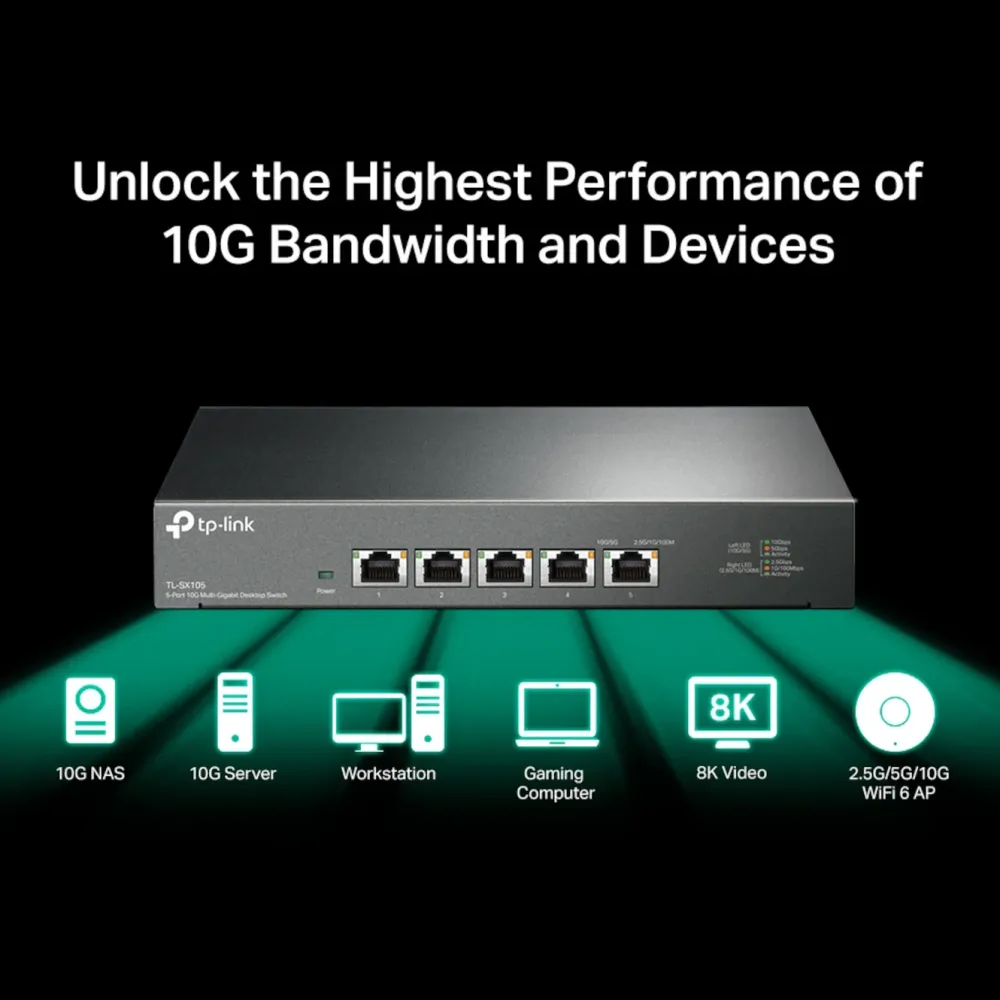 TP-Link Kablet Nettverk|TL-SX105 Gigabitswitch 5 porter 10 Gb/s