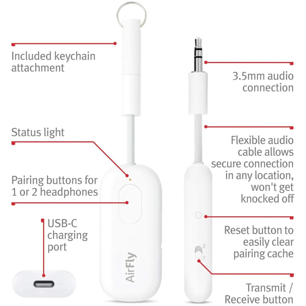 Twelve South Kabler Og Adaptere|Musikkspiller Og Radio|AirFly Pro Bluetooth-sender og -mottaker