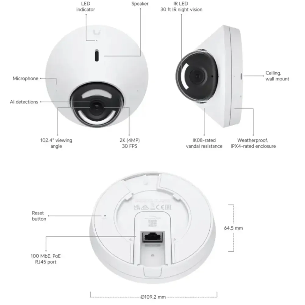 Ubiquiti Kameraovervåking|G5 Dome – PoE-overvåkingskamera