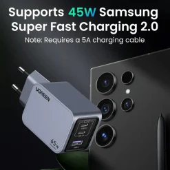 Ugreen Mobiltelefonladere|Nexode Pro 65 W GaN-hurtiglader med 3 porter