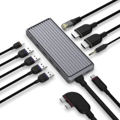 Unisynk Kabler Og Adaptere|Usb|10-ports USB-C-hub for doble skjermer for Mac Grå