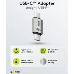 Kjell Kabler Og Adaptere|Usb|USB-C-adapter rett med USB4, 40 Gbit/s, 240 W