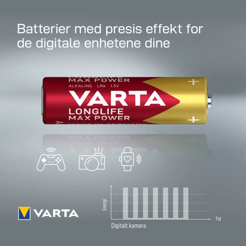 Varta Batterier|Batterier|Longlife Max Power AA-batterier 4-pk.