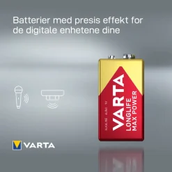 Varta Batterier|Batterier|Longlife Power Alkaliskt 9 V-batteri 1-pk.