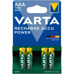 Varta Batterier|Batterier|Oppladbare AAA-batterier 1000 mAh 4-pk.