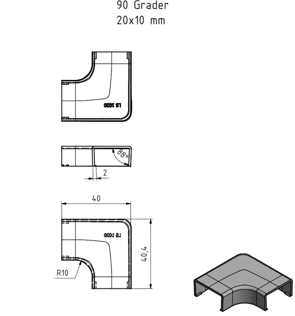 Kjell Kabelhåndtering|Elektrisk Installasjon|Vinkel for kabelkanal 20x10 mm