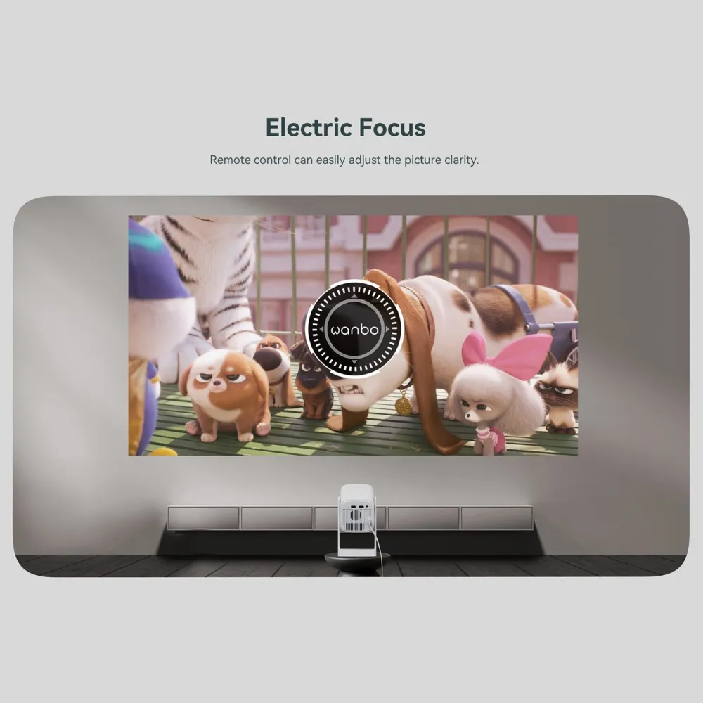 Wanbo Tv Og Tilbehør|Portabel projektor med Android TV og 360° gimbalstativ