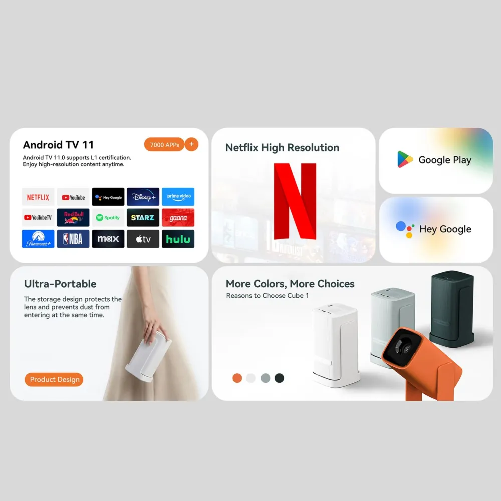 Wanbo Tv Og Tilbehør|Portabel projektor med Android TV og 360° gimbalstativ