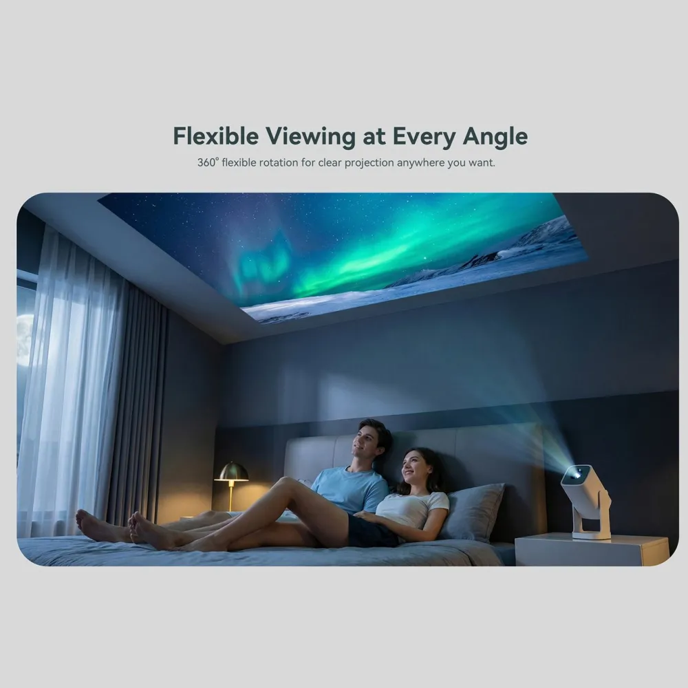 Wanbo Tv Og Tilbehør|Portabel projektor med Android TV og 360° gimbalstativ