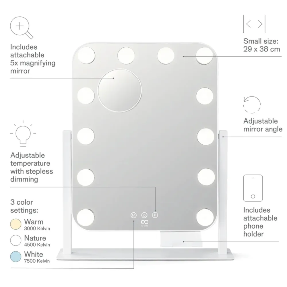 Wilfa Kropp Og Helse|Shine sminkespeil med LED-belysning