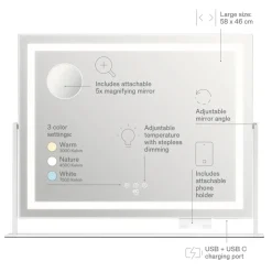 Wilfa Kropp Og Helse|Sparkle Stockholm sminkespeil med LED-lys 58 cm