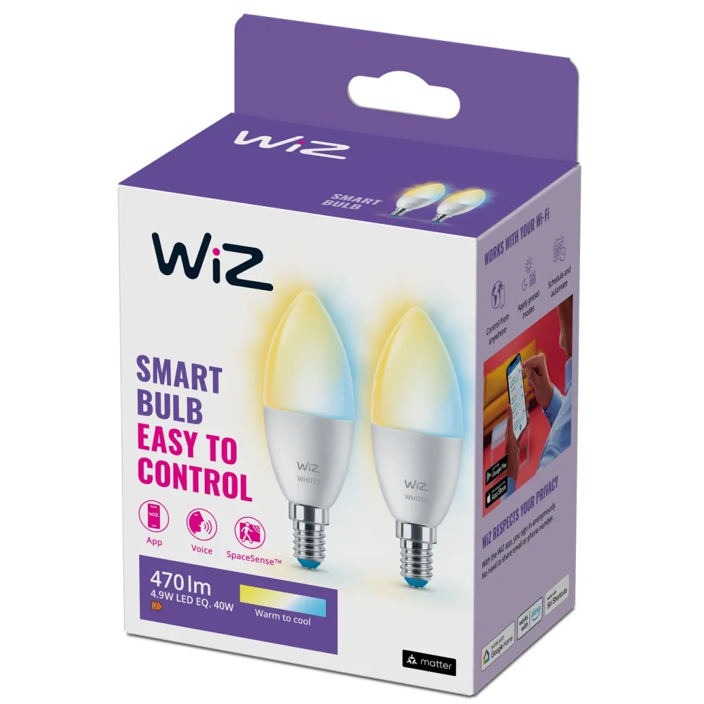 WiZ Smart Belysning|Smart Belysning|C37 Smart LED-pære E14 470 lm 2-pk.
