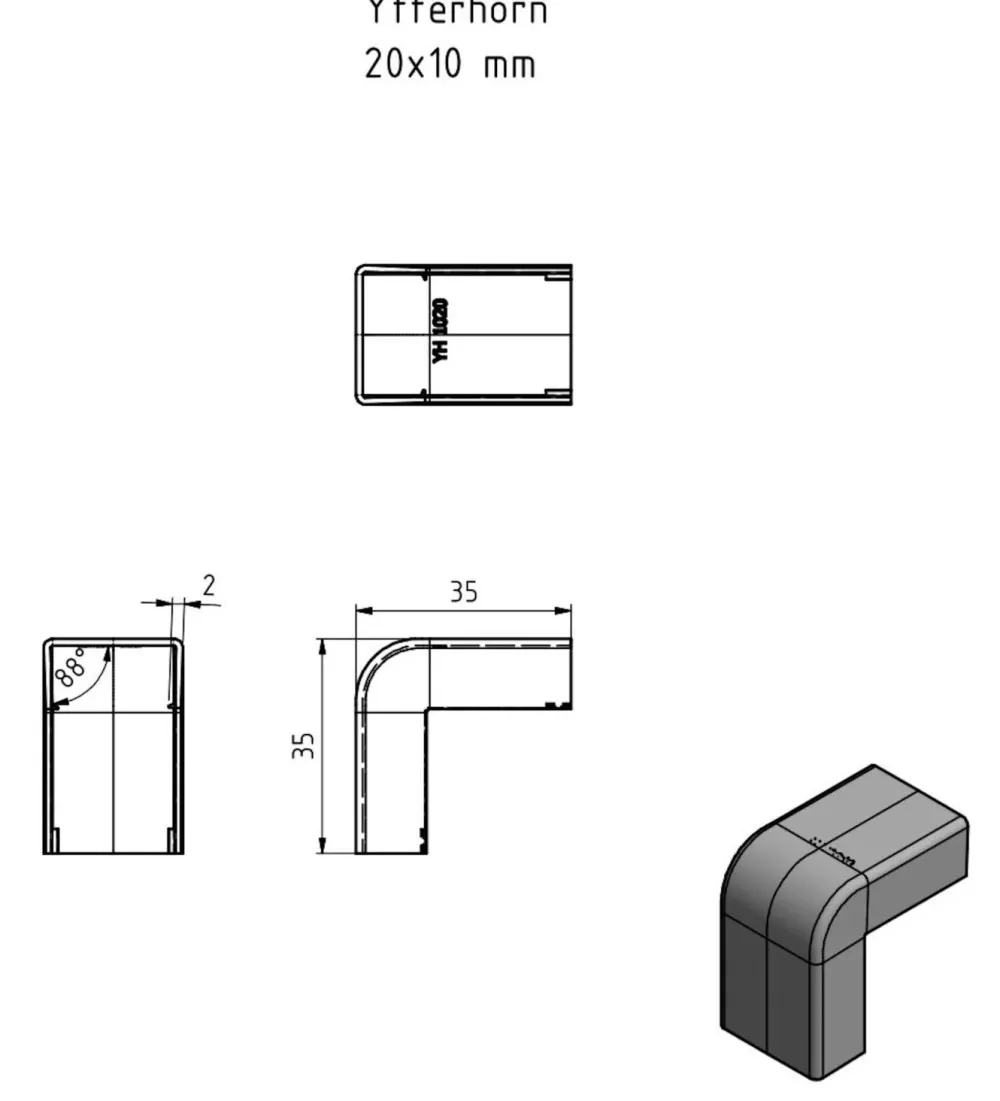 Kjell Kabelhåndtering|Elektrisk Installasjon|Ytterhjørne for kabelkanal 20x10 mm